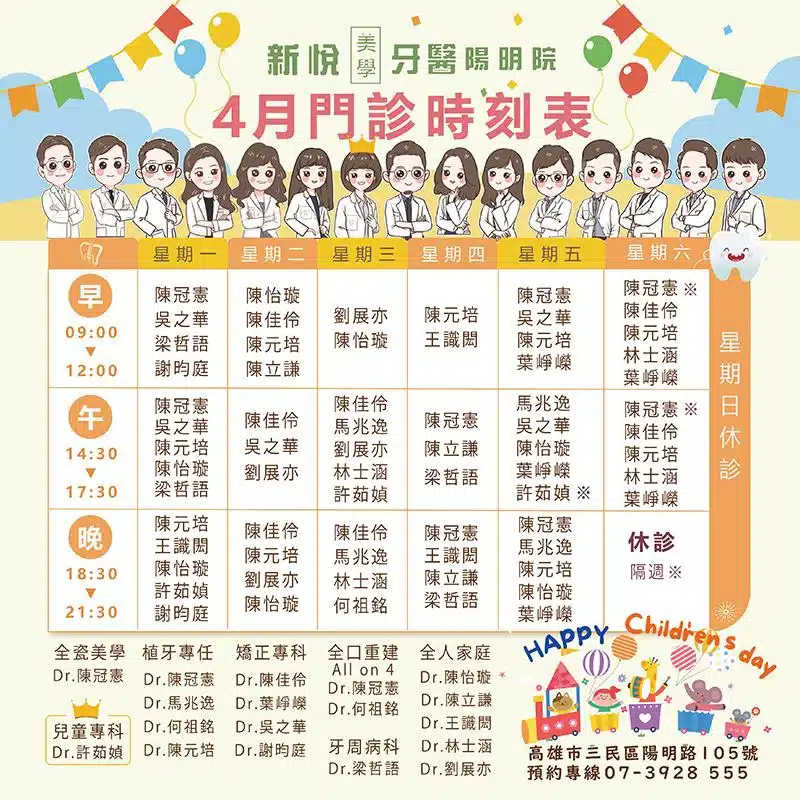 陽明院門診表-4月