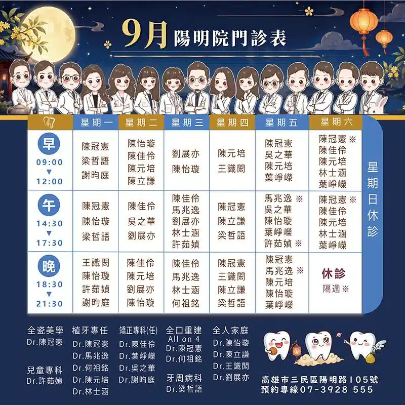 陽明院門診表9月