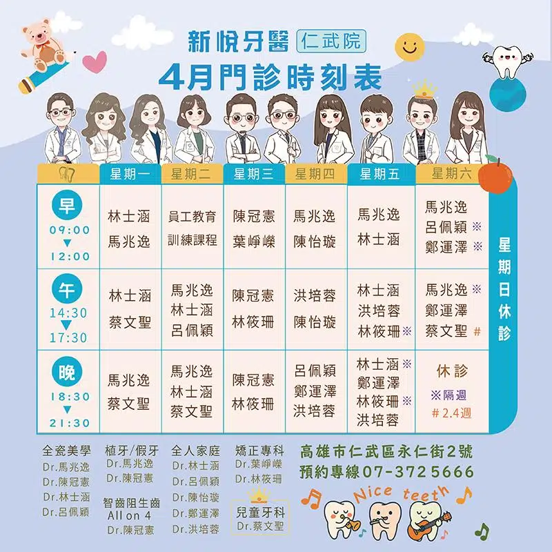 仁武院門診表-4月